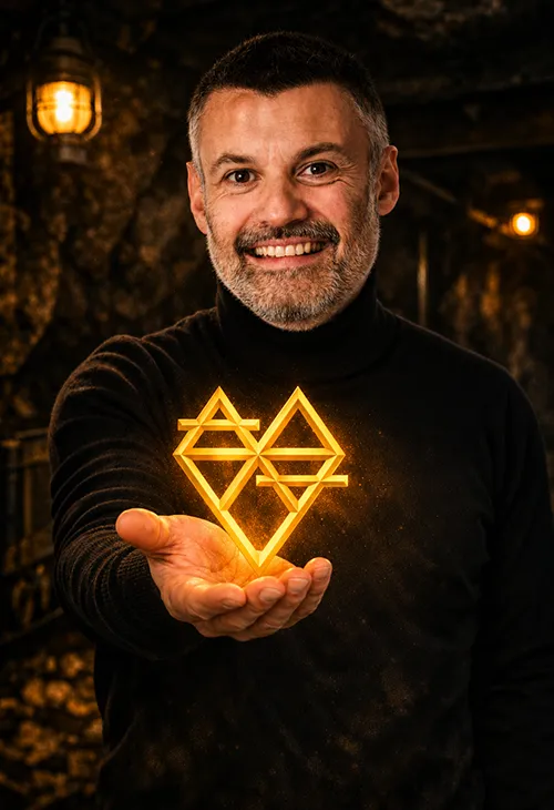 Gaëtan Caudron, fondateur de So Lead Heart, tenant le logo lumineux de la marque