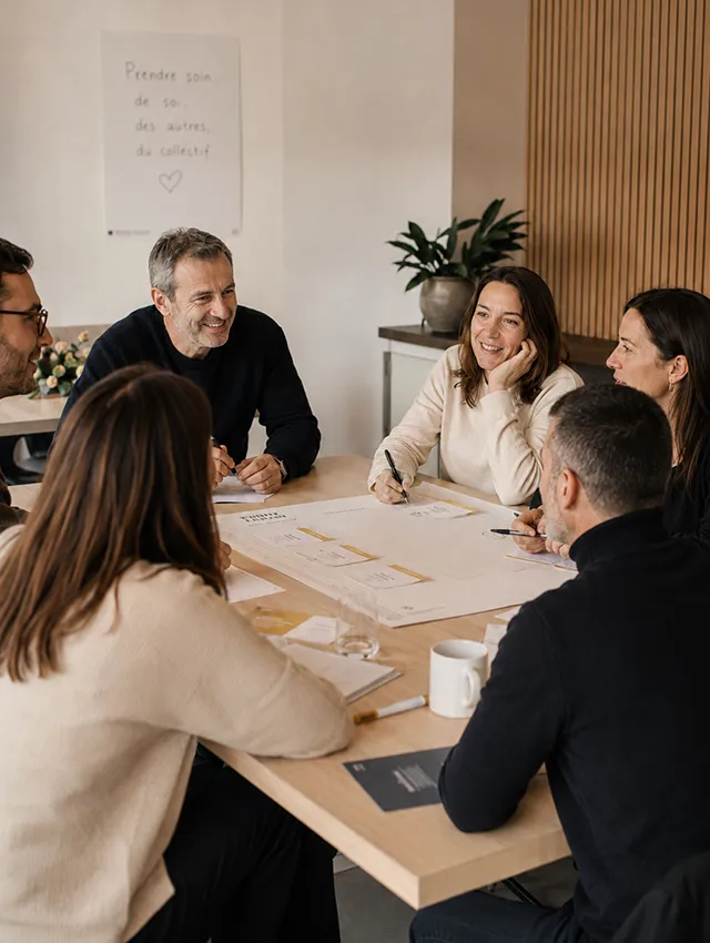 Groupe participant à une Fresque pour parler de la santé mentale au travail, expérience collective pour libérer la parole et construire un plan d’actions