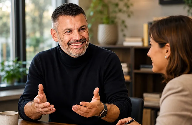 Gaëtan Caudron lors d’une séance de mentorat et d’accompagnement sur mesure avec une dirigeante